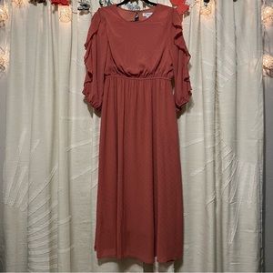 NWT Polagram ruffle sleeve rustic pink midi dress